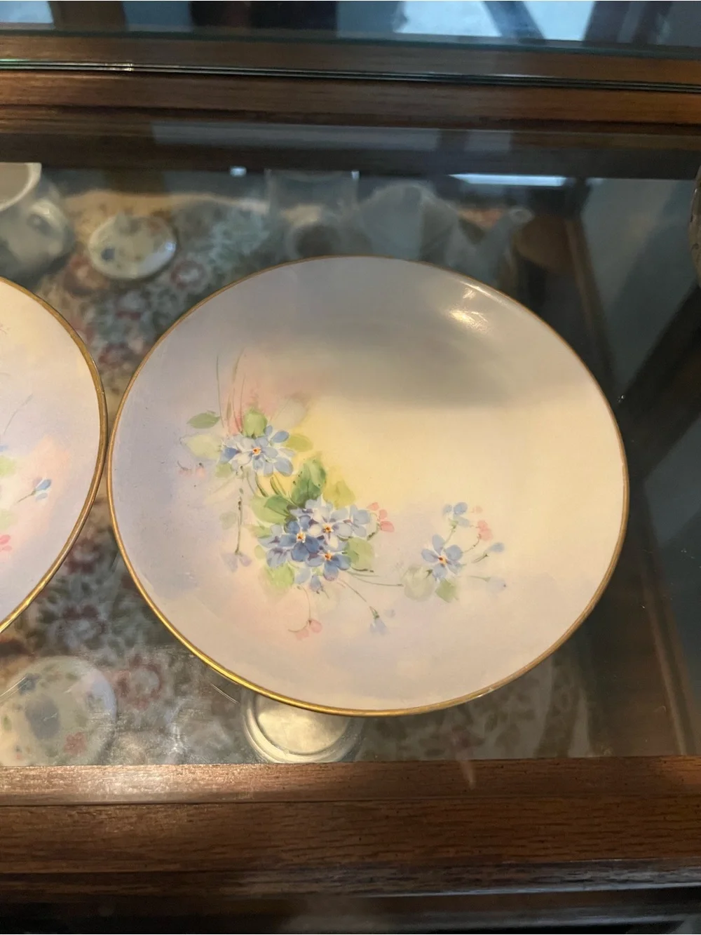 Porcelain Floral Salad Plates in Pastel White with Gold Rim Set of 4